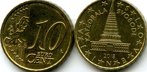Монета 10 евроцента 2018г Словения