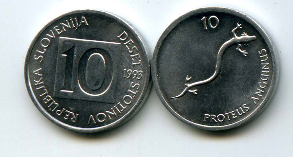 Монета 10 стотинов 1993г Словения