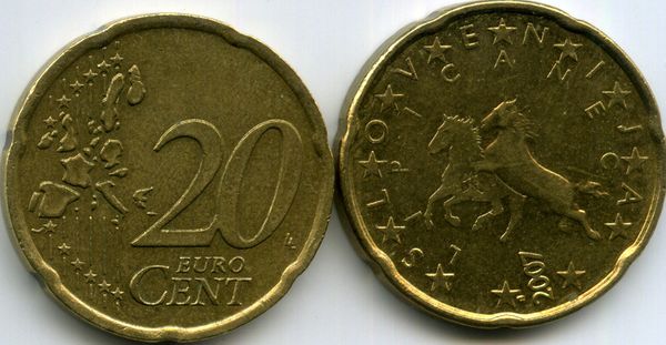 Монета 20 евроцента 2007г Словения