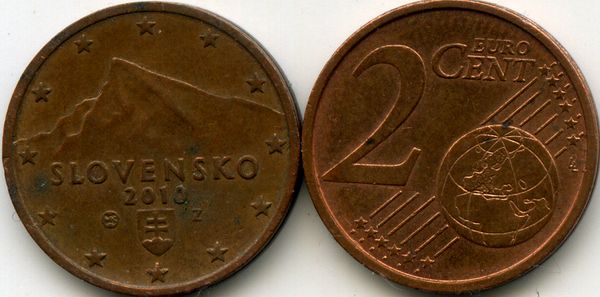 Монета 2 евроцента 2010г Словакия