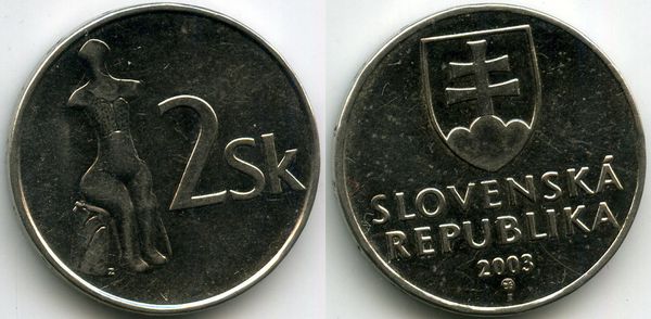 Монета 2 кроны 2003г Словакия