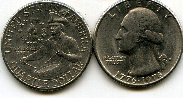 Монета 25 цент 1976г Д барабанщик США