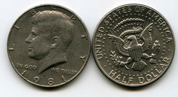 Монета 0,5 доллар 1981г Р орёл США