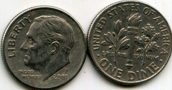 Монета 10 центов 2007г Р США