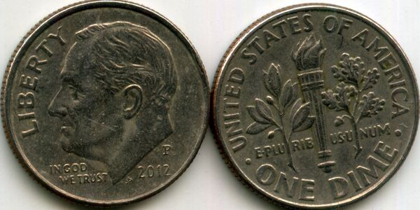 Монета 10 центов 2012г Р США