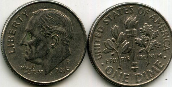 Монета 10 центов 2015г Р США