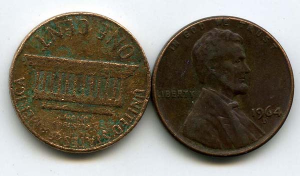 Монета 1 цент 1964г D США