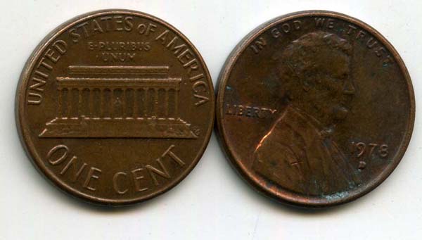 Монета 1 цент 1978г Д США