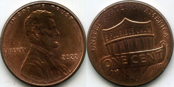 Монета 1 цент 2022г БЗМД США