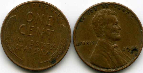 Монета 1 цент 1944г D США