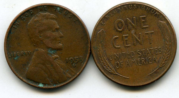 Монета 1 цент 1953г D США