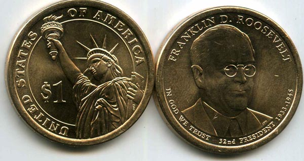 Монета 1 доллар 2014 32 президент США