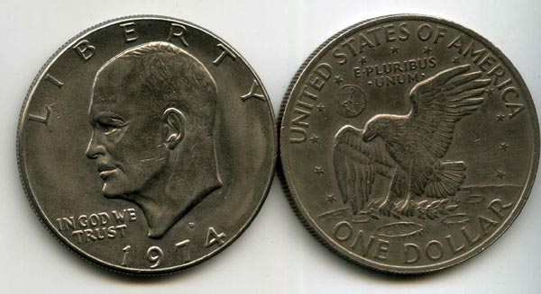 Монета 1 доллар 1974г Д орёл США
