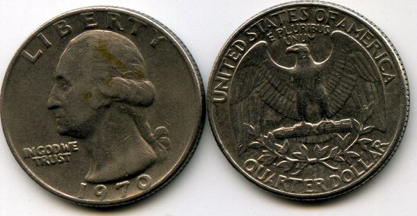 Монета 25 цент 1970г США