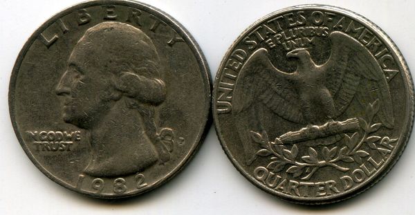 Монета 25 цент 1982г Р США