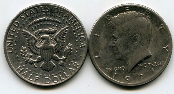 Монета 0,5 доллар 1971г Д орёл США