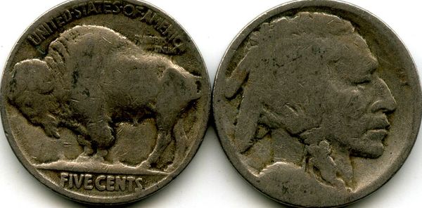Монета 5 центов 1913-38г буффало никель США