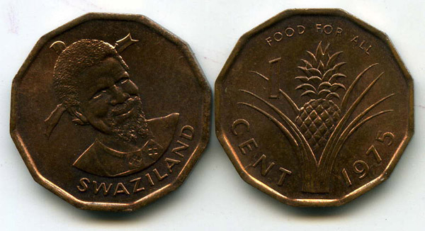 Монета 1 цент 1975г фао Свазиленд