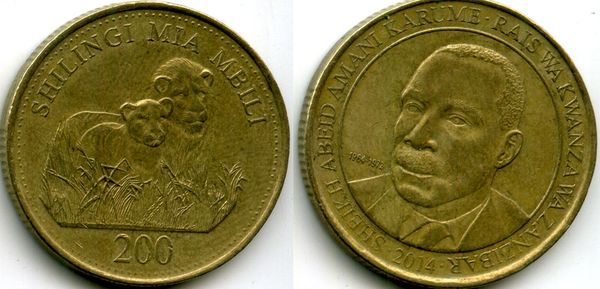 Монета 200 шиллингов 2014г Танзания