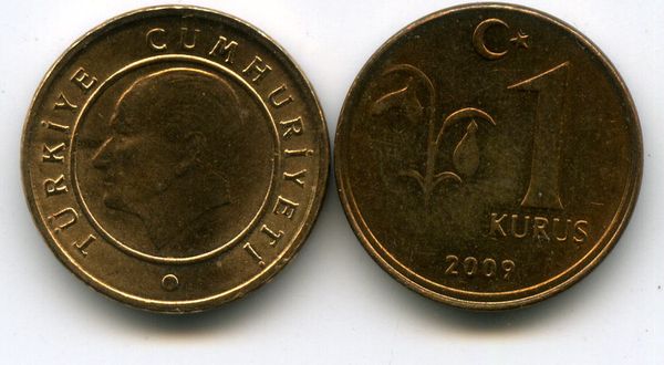Монета 1 куруш 2009г Турция