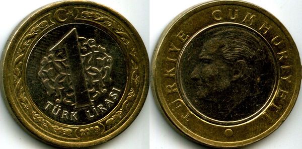 Монета 1 лира 2019г Турция