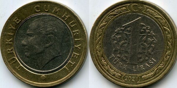 Монета 1 лира 2021г Турция