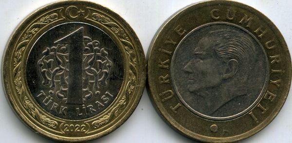 Монета 1 лира 2022г Турция