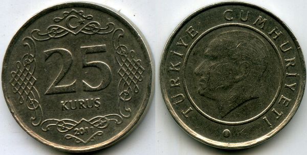 Монета 25 куруш 2011г Турция