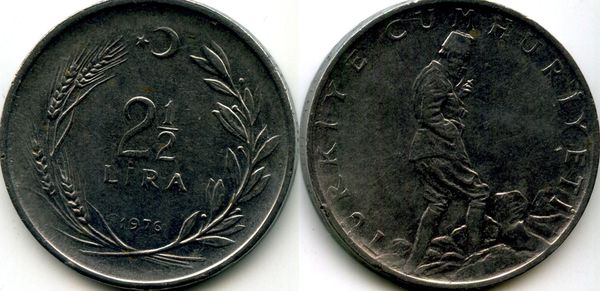 Монета 2,5 лиры 1976г Турция