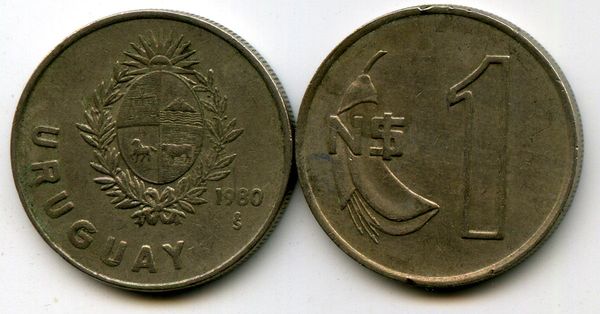 Монета 1 новое песо 1980г Уругвая