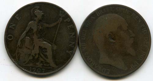 Монета 1 пенни 1907г Великобритания