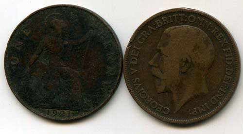 Монета 1 пенни 1921г Великобритания