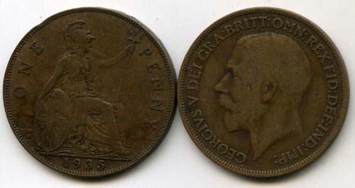 Монета 1 пенни 1935г Великобритания