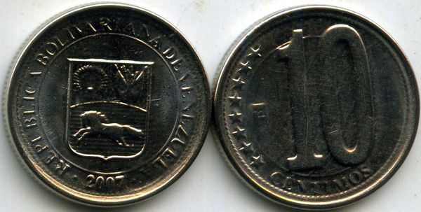 Монета 10 сентимос 2007г Венесуэла