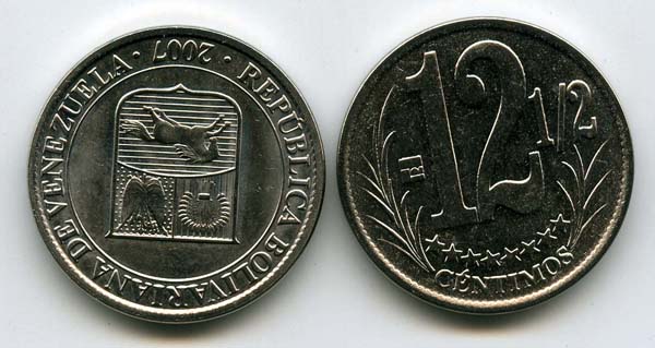 Монета 12,5 сентимос 2007г Венесуэла