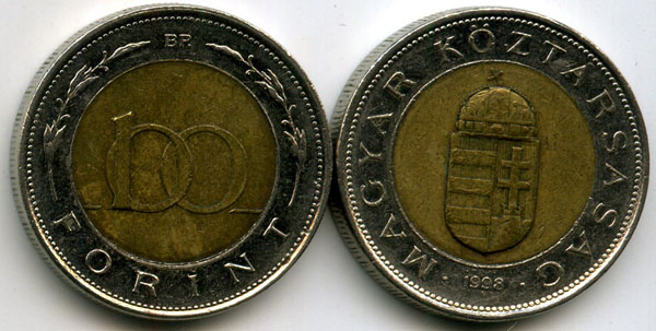 Монета 100 форинтов 1998г Венгрия
