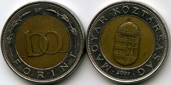 Монета 100 форинтов 2007г Венгрия