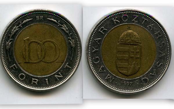 Монета 100 форинтов 1997г Венгрия