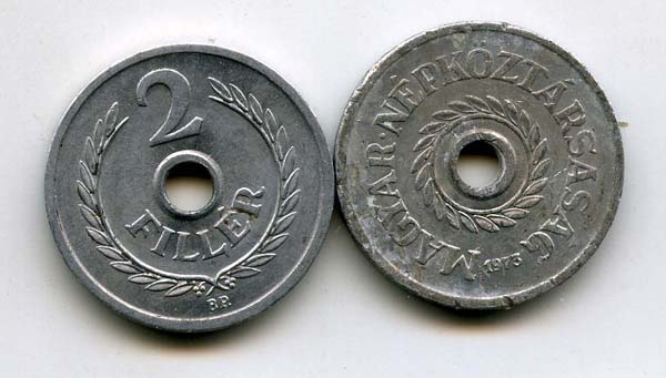 Монета 2 филлера 1973г Венгрия