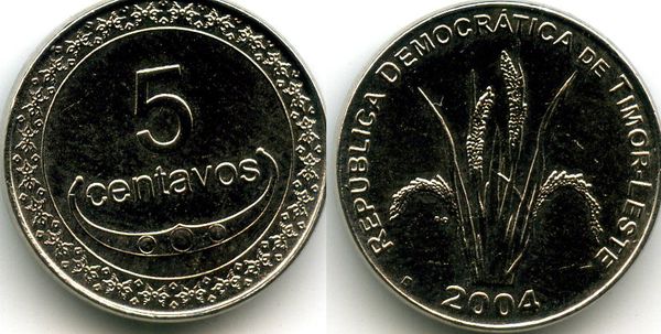 Монета 5 сентавос 2004г Тимор