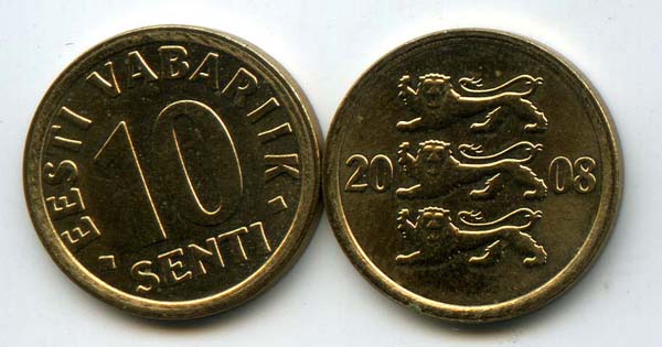 Монета 10 сенти 2008г Эстония