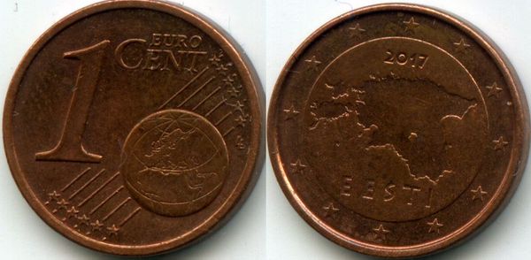 Монета 1 евроцент 2017г Эстония