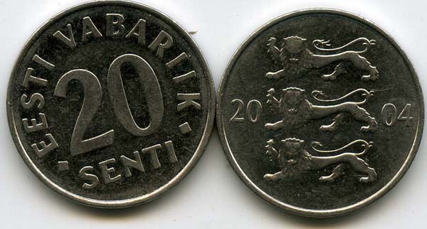 Монета 20 сенти 2004г Эстония