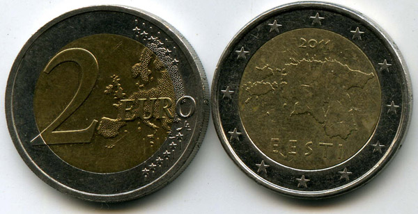 Монета 2 евро 2011г из обращения Эстония
