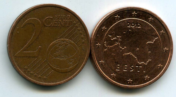 Монета 2 евроцента 2012г из обращения Эстония