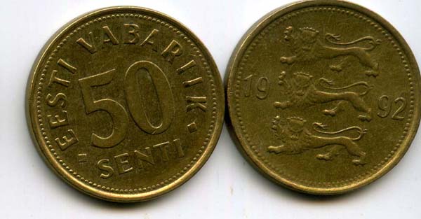 Монета 50 сенти 1992г Эстония