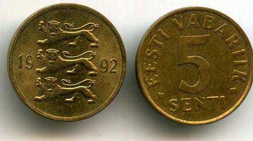 Монета 5 сенти 1992г Эстония