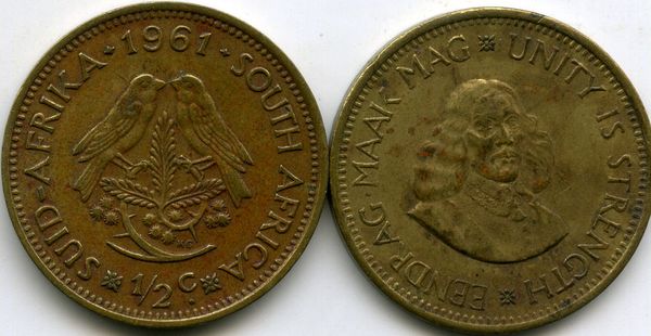 Монета 1/2 цента 1961г Южная Африка