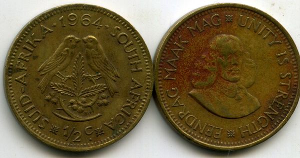 Монета 1/2 цента 1964г Южная Африка