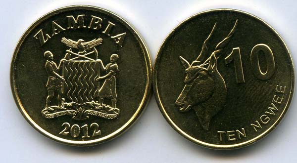 Монета 10 нгеве 2012г Замбия